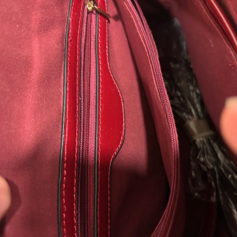 Womens Red Patent Faux Leather Satchel Handbag Purse Crossbody Casual Vintage